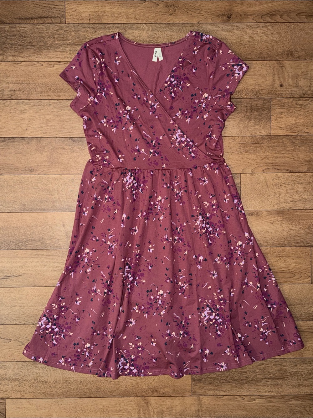 Pact Size Large Fit & Flare Crossover Dress In Dotted Sprays Mauve Comfortable L